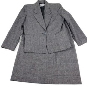 La Suit Petite Skirt Set Womens Sz 12 Black Red Plaid Wool Blend 80s VTG 2pc